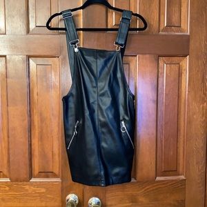 Black leather overall dress